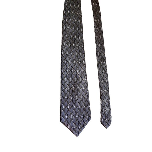 Meeting Street Mens Silk Necktie Geometric Grey Blue Gold Handmade Corpcore Dad - Picture 1 of 5